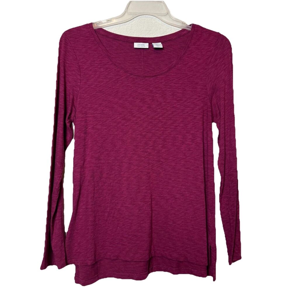 Sigrid Olsen berry purple scoop neck long sleeve casual tee Women’s Size L Flaw